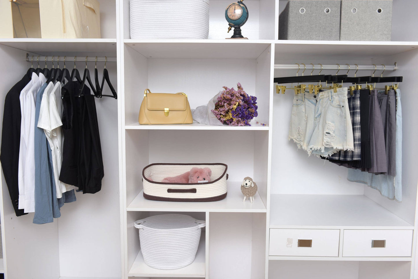 W070 Semi Curved Wooden Hangers, 17.5" -Black/Gold Hook - 80